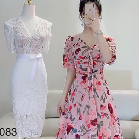 Đầm Voan Hoa Rút Dây Thời Trang Yoomi [ Fashion New ]
