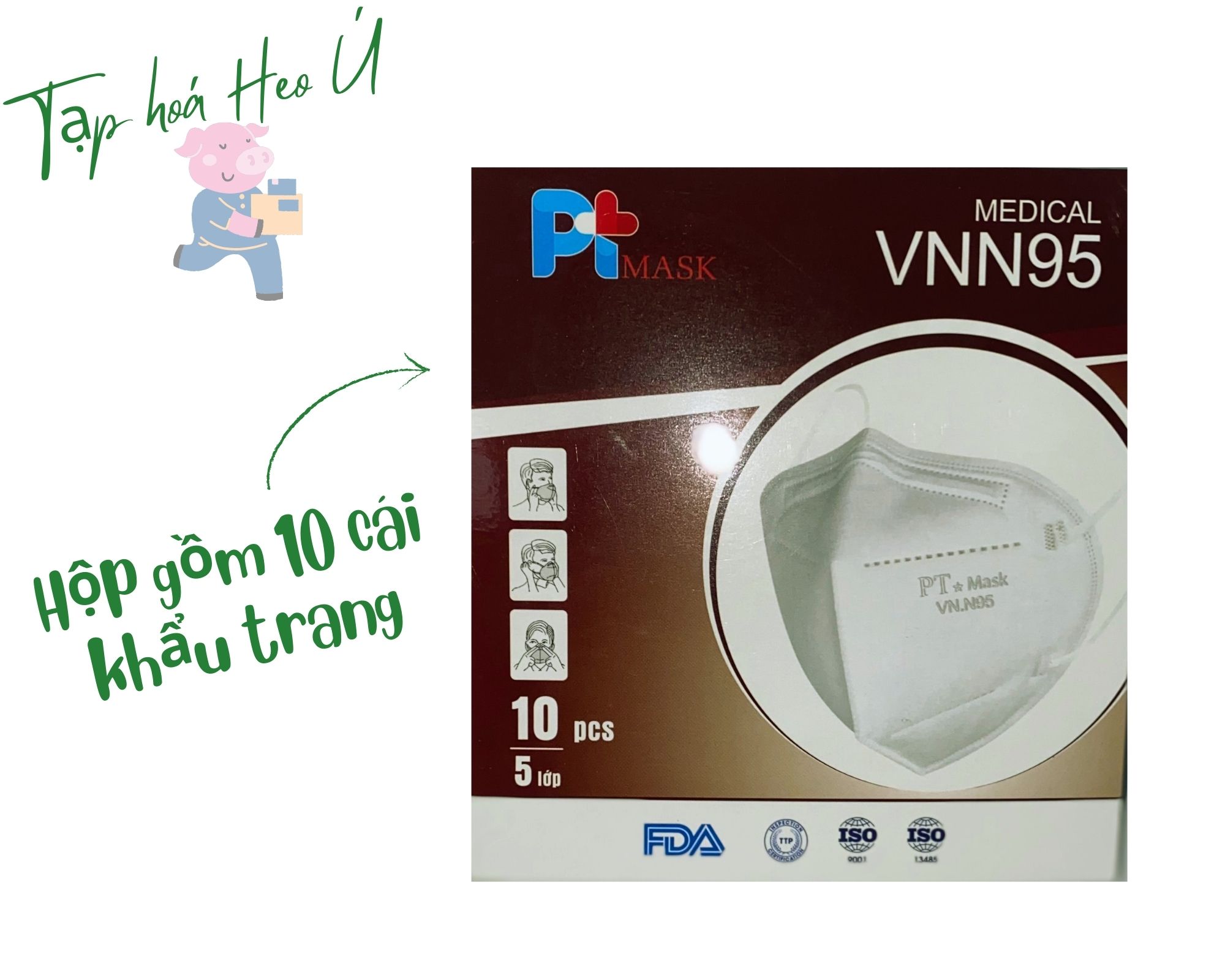 [COMBO 5 hộp 50 cái] Khẩu Trang Kháng Khuẩn 5 lớp VNN95