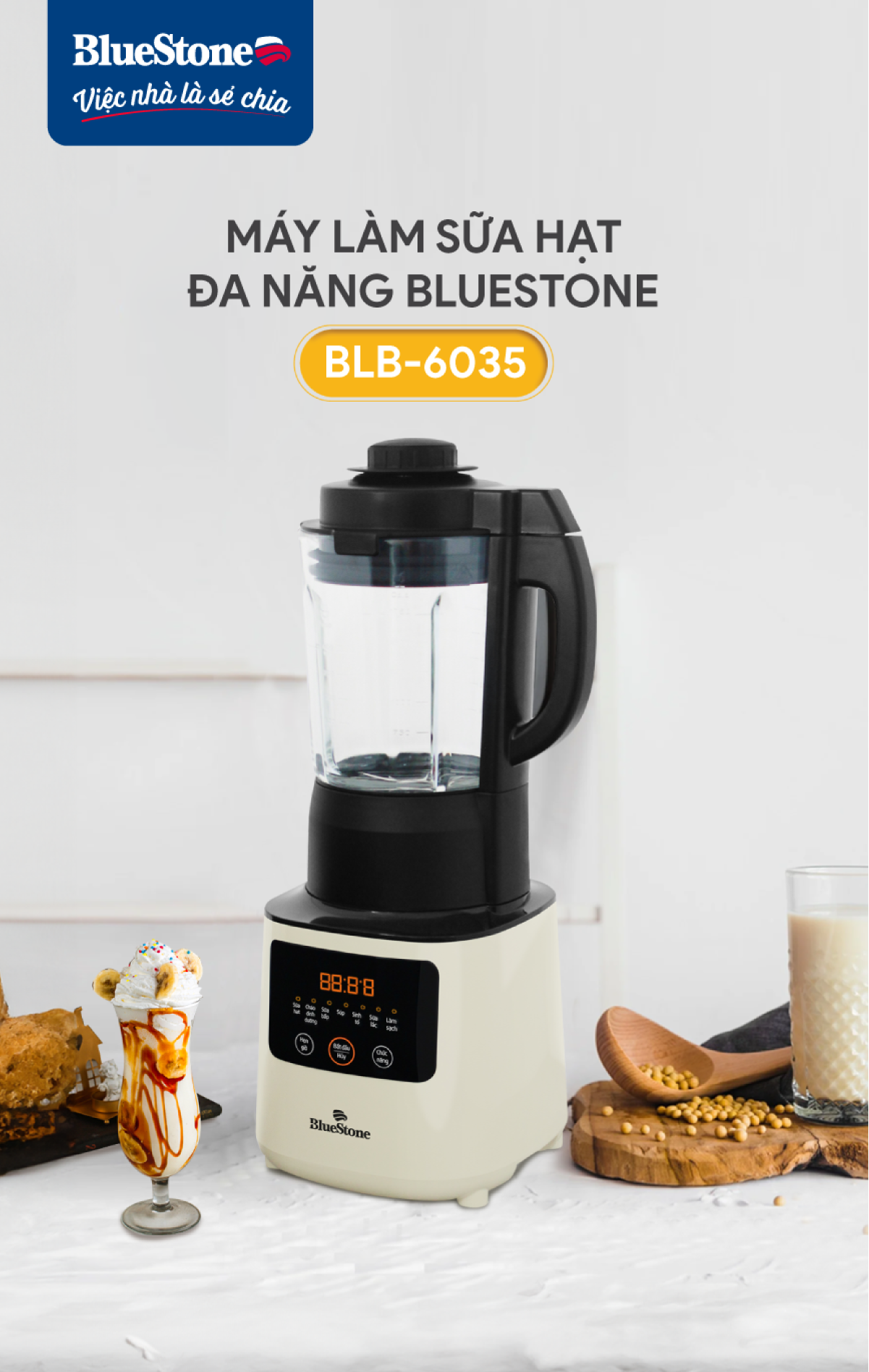 Bluestone blb-6035-900W-1,75 L multi-function food processor-6 cooking grinding mode-2 years warranty-authentic