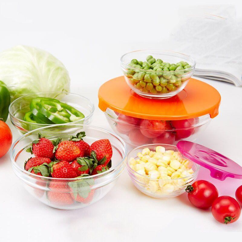 Bộ 5 Thố Thủy Tinh Nắp Nhựa Cao Cấp
