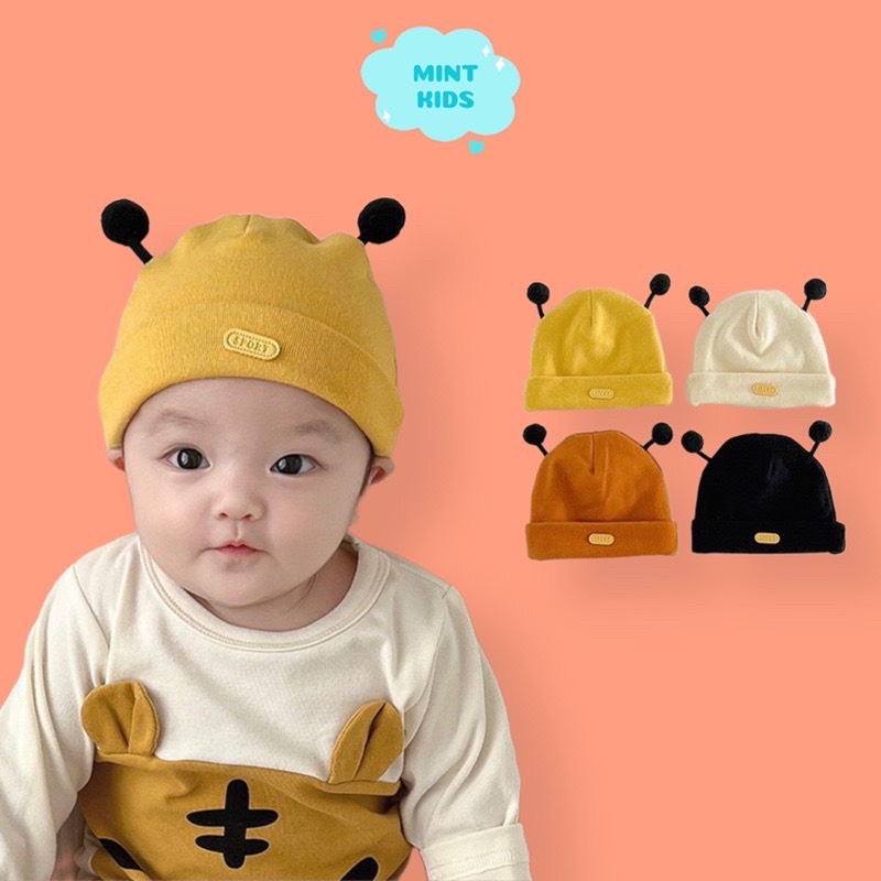 Mũ cotton hình con ong cho bé sơ sinh, mũ che thóp cho bé 0-6 tháng