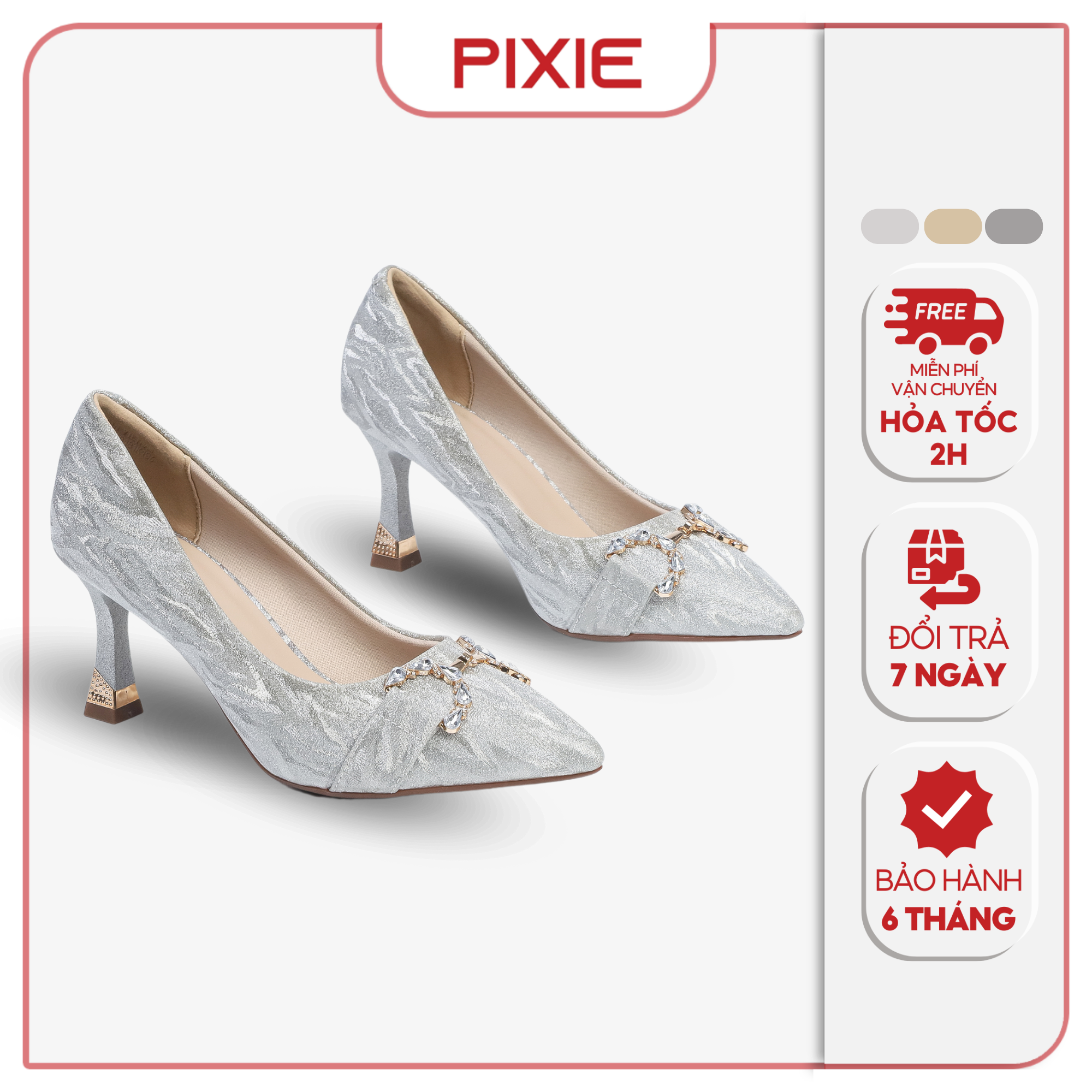 Giày Cao Gót 7cm Kim Tuyến Phối Khóa Pixie H125