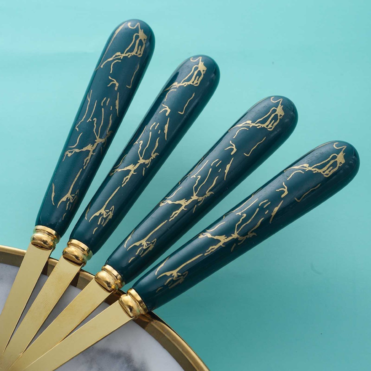 thìa cán sứ mạ vàng set 6 chiếc cao cấp V167