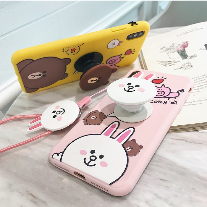 Ốp lưng dành cho Iphone 12 Mini,12,12 Pro,12 Pro Max,11,11 pro,11 pro max,5,5s,6,6s,6 plus,6s plus,7,8,7plus,8 plus,X,XS,XS Max,Ốp lưng dành cho Iphone silicon Gấu Browny Thỏ Cony tặng dây đeo và giá đỡ-I01