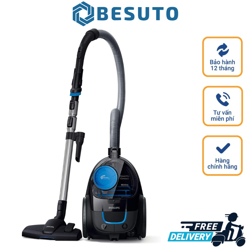 Philips PowerPro FC9350/01, Compact Bagless Vacuum Cleaner for Home, 1800Watts for Powerful Suction, 16 A Plug, Compact and Lightweight, with PowerCyclone 5 Technology and MultiClean Nozzle