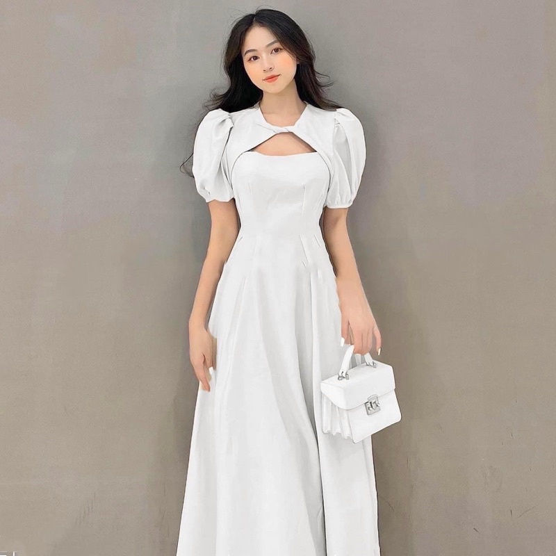 Đầm váy xoắn cổ form dài 3 màu