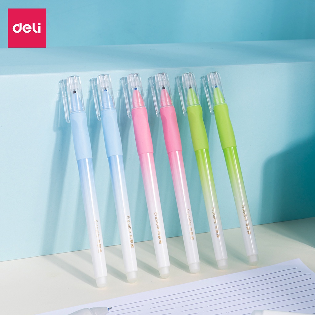 Bút gel xóa được ngòi 0.5mm deli, bút bi mực gel học sinh, bút mực xóa được mực đều nét chữ đẹp - xanh/đen - sa165/a660