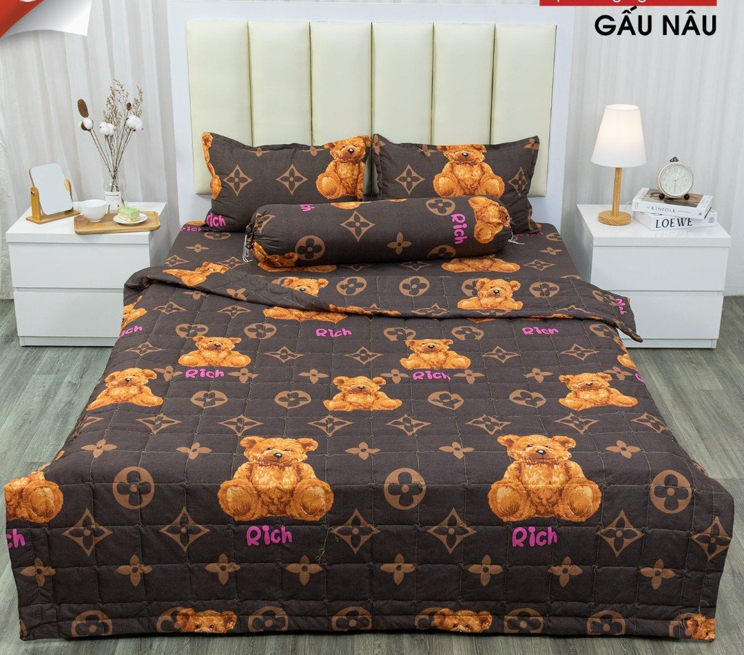 Bộ ga gối,ga trải giường 3 món 1m2x2m mẫu khủng long bơ