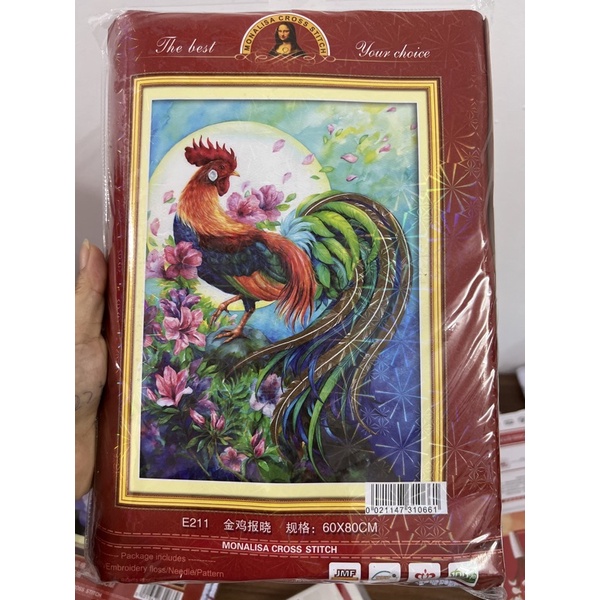 Tranh thêu chữ thập Gà trống Tranh thêu kín- KT60x80cm _E211_ chưa thêu