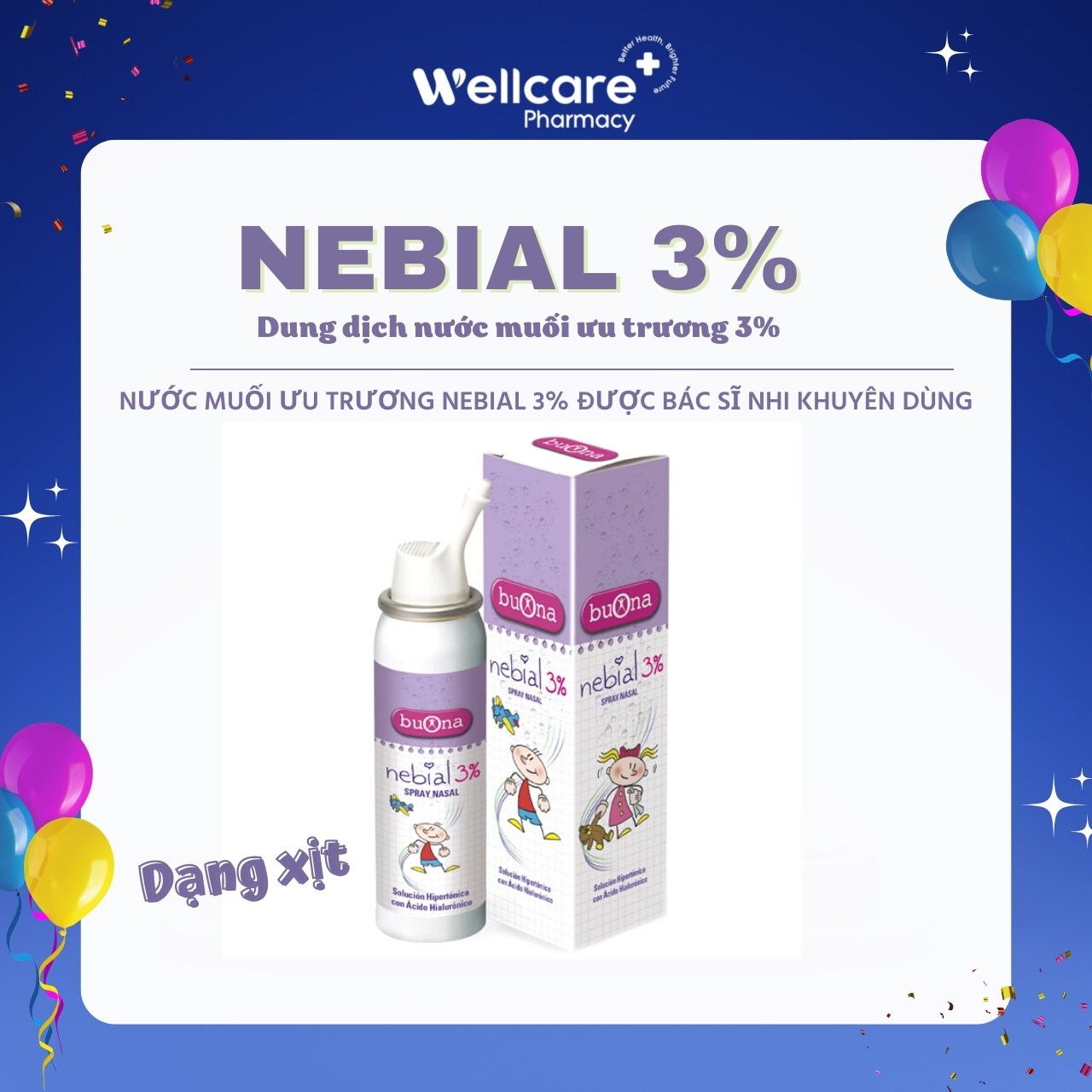 BÌnh xịt Nebial 3% Spray- nước muối ưu trương