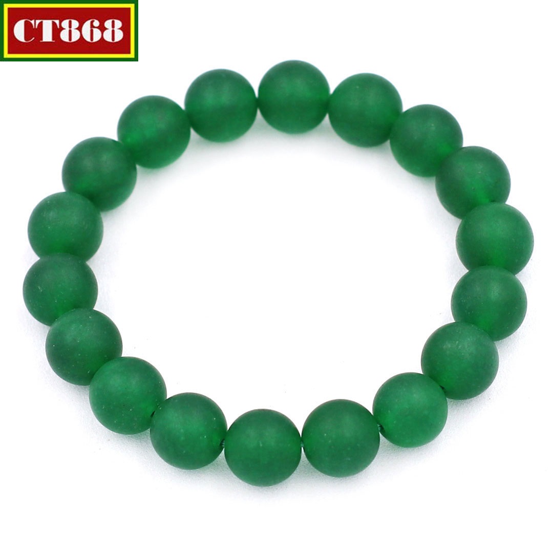 Vòng tay chuỗi hạt đá thạch anh xanh lá mờ 10 ly 18 hạt