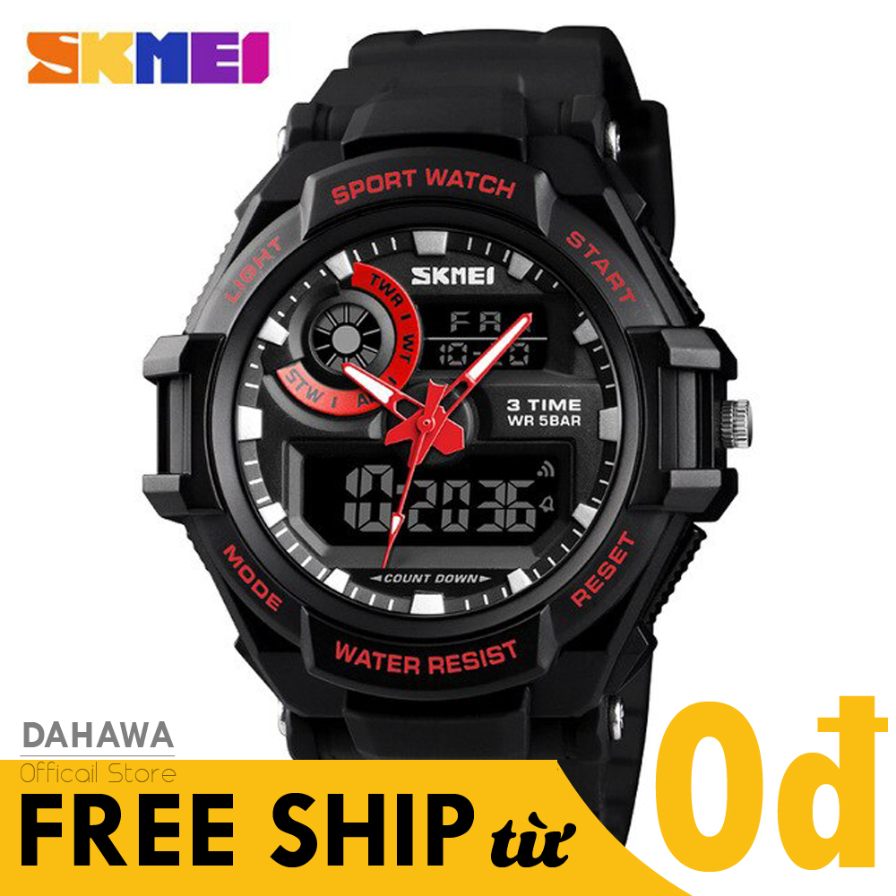 Đồng Hồ Thể Thao Nam SKMEI SK1357, Đồng Hồ Quartz Và Digital Chạy 3 Kim, Dây Khớp Nhựa Vòng Cung Mạnh Mẽ, Khỏe Khoắn, Chống Nước Bơi Lội  (Bảo Hành 6 Tháng)