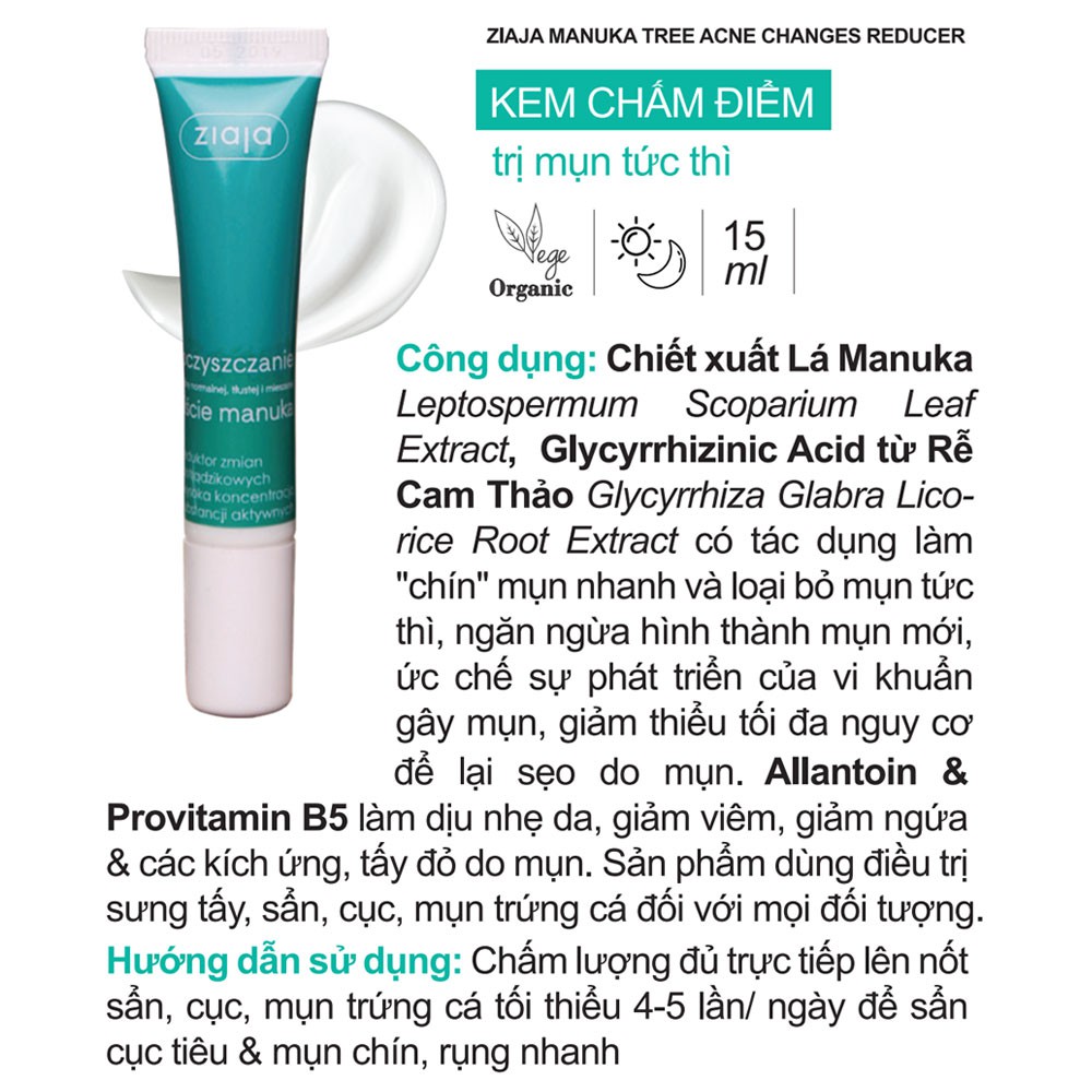 Kem Chấm Mụn Ziaja Manuka Tree Acne Changes Reducer 15ml