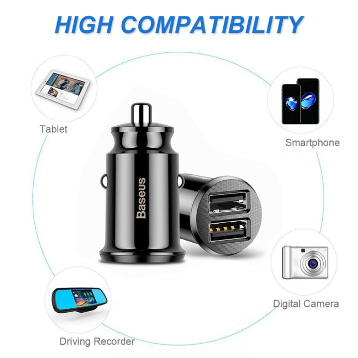 Tẩu sạc ô tô, xe hơi nhãn hiệu Baseus CCALL-ML01 dùng cho điện áp 12-24V, dòng ra 3.1A (Màu đen)
