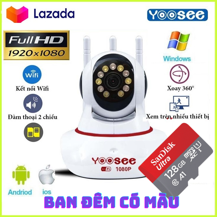 KÈM THẺ 128GB YOOSEE-Camera thế hệ mới  Smartcam hình ảnh 2.0 MPX trong nhà 3 râu-Camera wifi bảo hành5 năm 1 đổi 1 trong 1 tháng