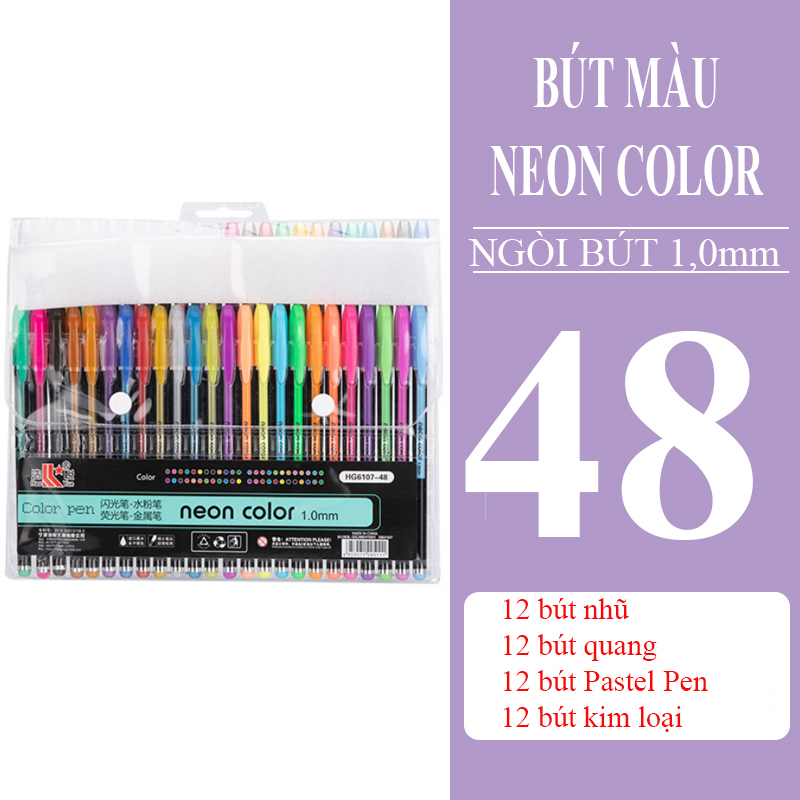 Bộ bút gel nhũ, quang neon flash - bút màu neon color pen 12/18/24/36/48 màu đủ loại