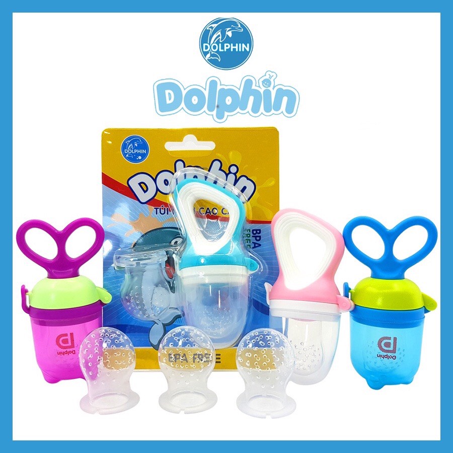 Túi nhai trái cây Silicone cao cấp Dolphin dành cho bé (tặng thêm 1 núm)