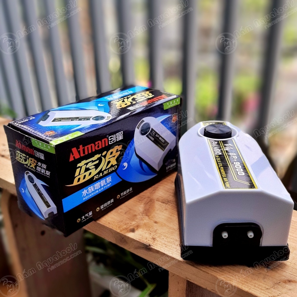 Máy Sủi Oxy 2 Vòi RAMBO EP 9000 | Máy Sủi Atman Siêu Êm Dành Cho Bể Cá Cảnh, Thuỷ Sinh [tặng kèm 2m dây và quả sủi]
