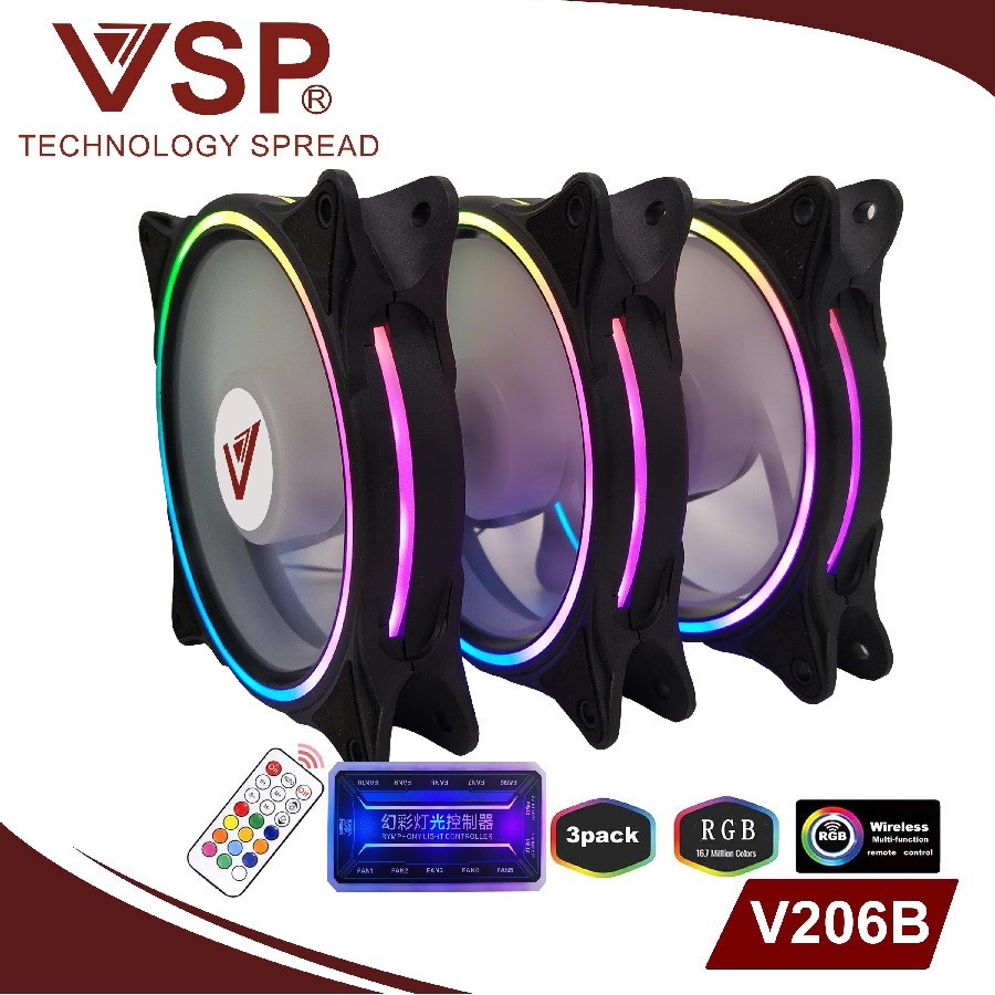 Bộ Kit 3 Fan V206B LED RGB ( 01 Hộp có 3 Fan / Hub / Remote )