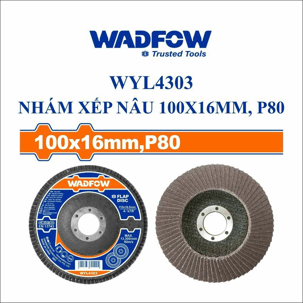 Wyl4303	nhám xếp nâu 100x16mm, p80 wadfow