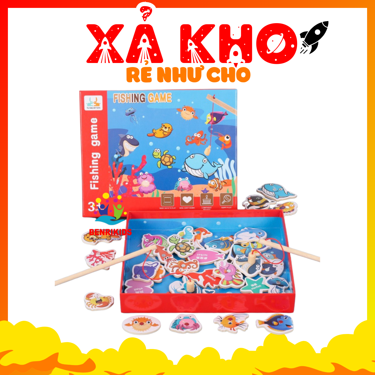 Fishing toy set combination magnet game jigsaw puzzle number for baby playing Medium Medium learning, đồ child toy fun