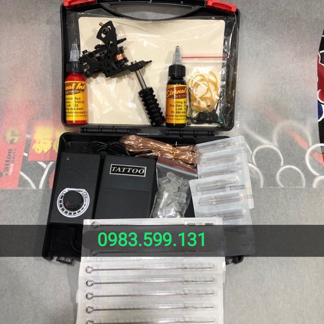 Combo hộp máy xăm Tattoo Trung Cấp + Full phụ kiện