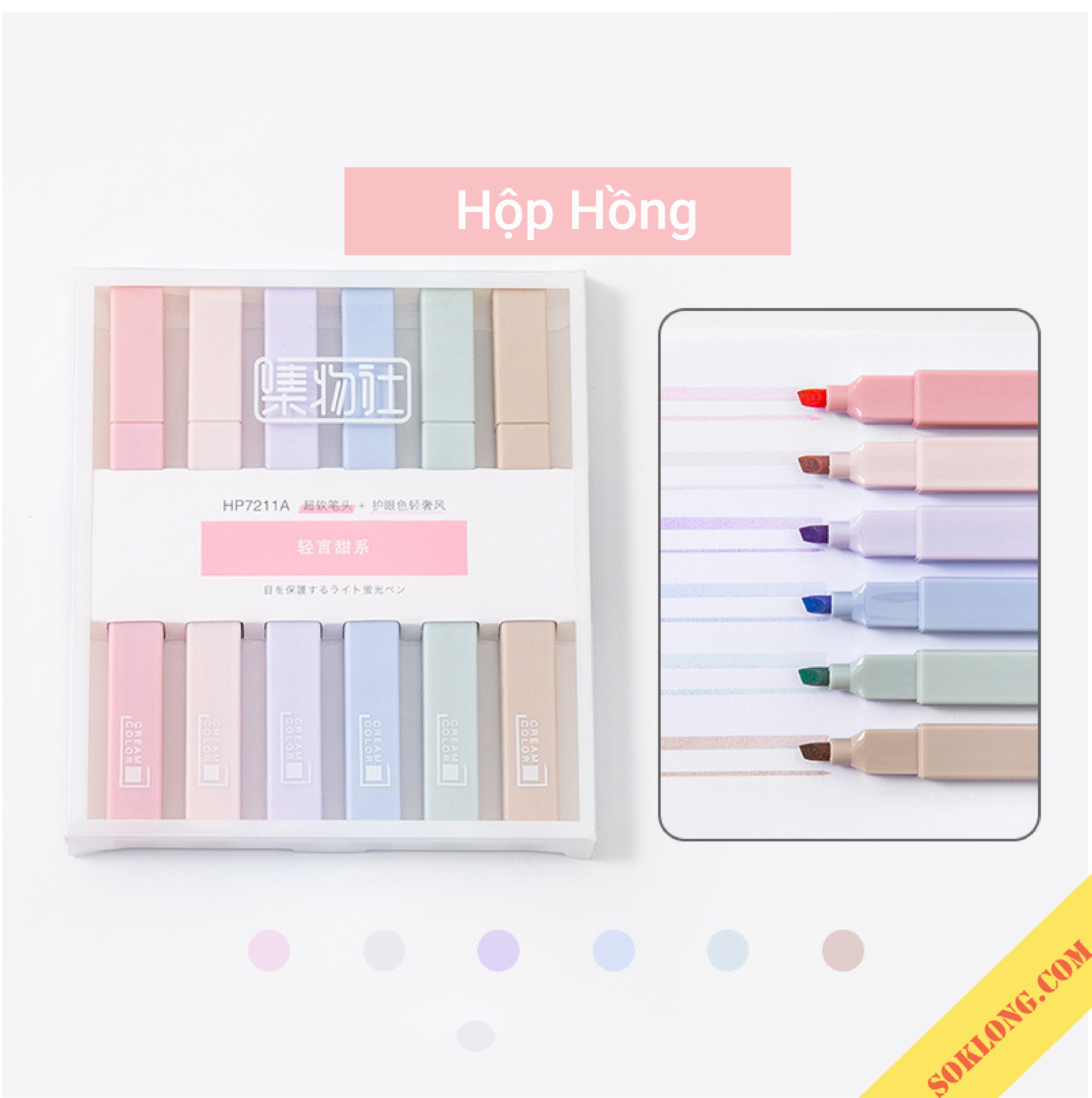 Set 6 bút highlight thân vuông màu Pastel, bút đánh dấu ghi chú Tuệ Minh HI05