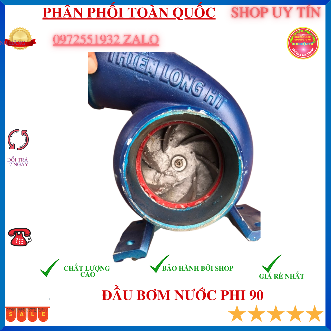 Bộ đầu bơm phi 90mm chế máy 1.5- , chế đầu nổ2.2kw