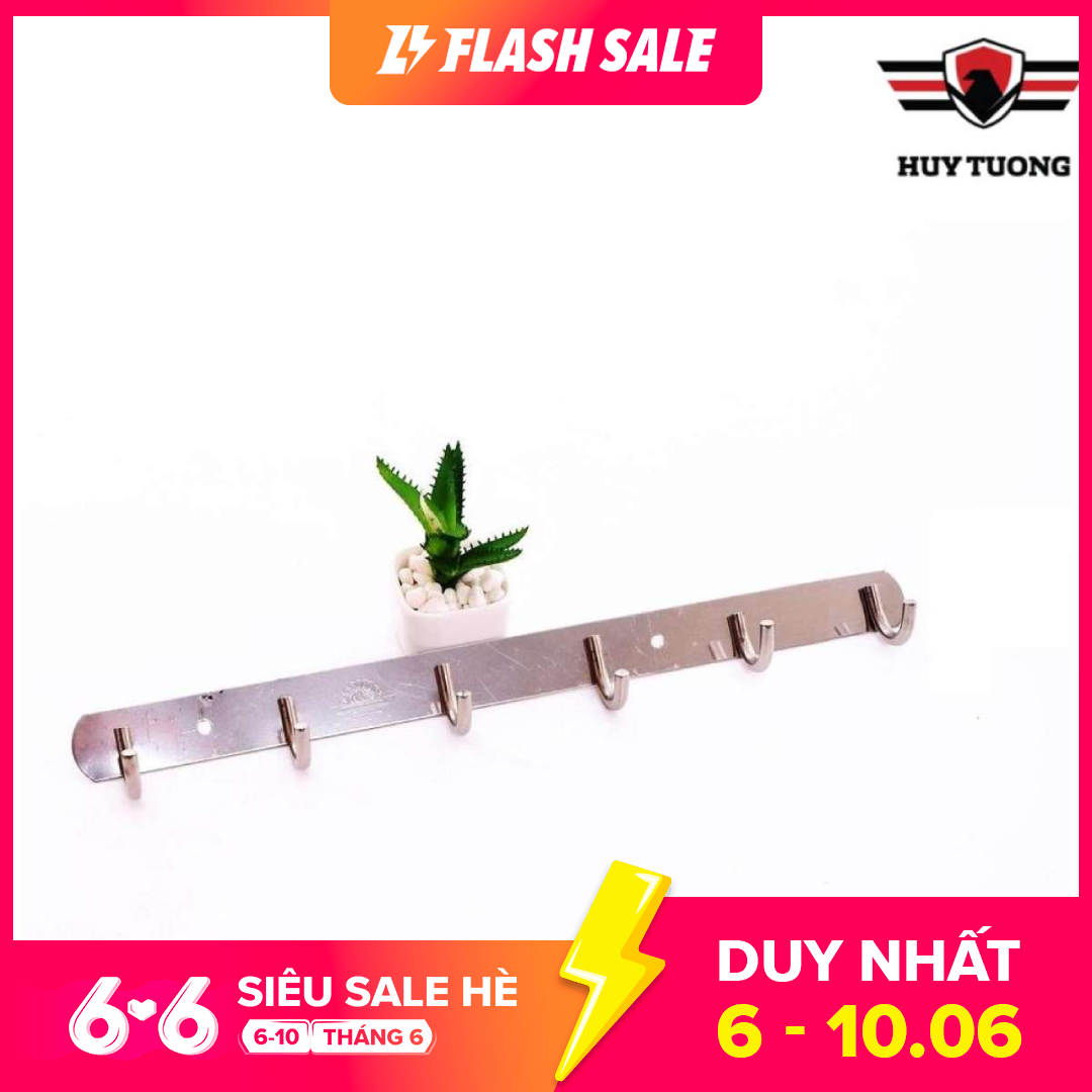 Móc treo quần áo inox 6 móc, móc quần áo, khoảng cách giữa 2 lỗ bắt vít móc 6 29cm, phần thân rất dày, mối hàn chắc chắn ( Không gỉ sét ) - Huy Tưởng