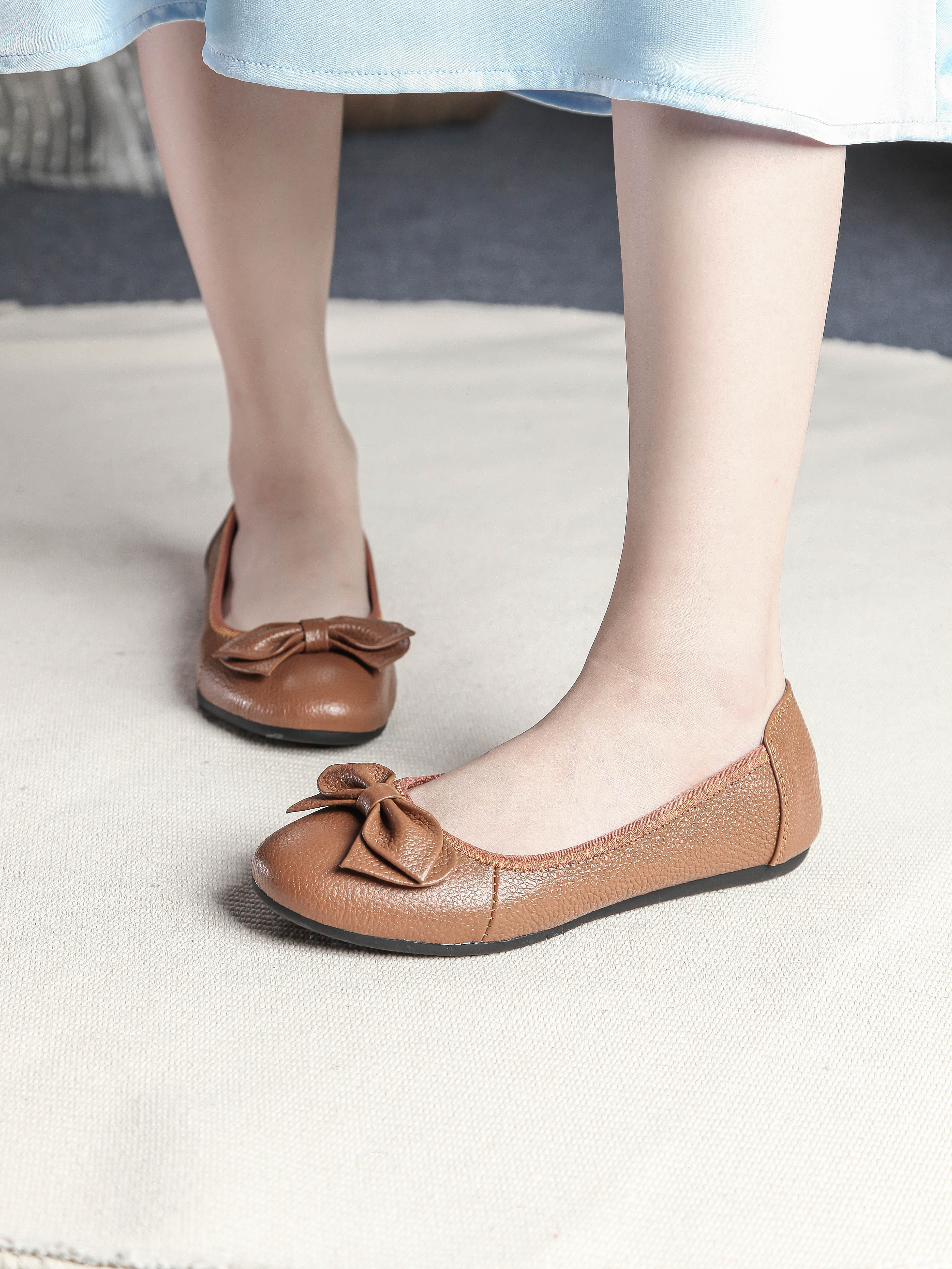 Giày Búp Bê Bệt Da Bò Thật Siêu Êm Gắn Nơ Pixie X424