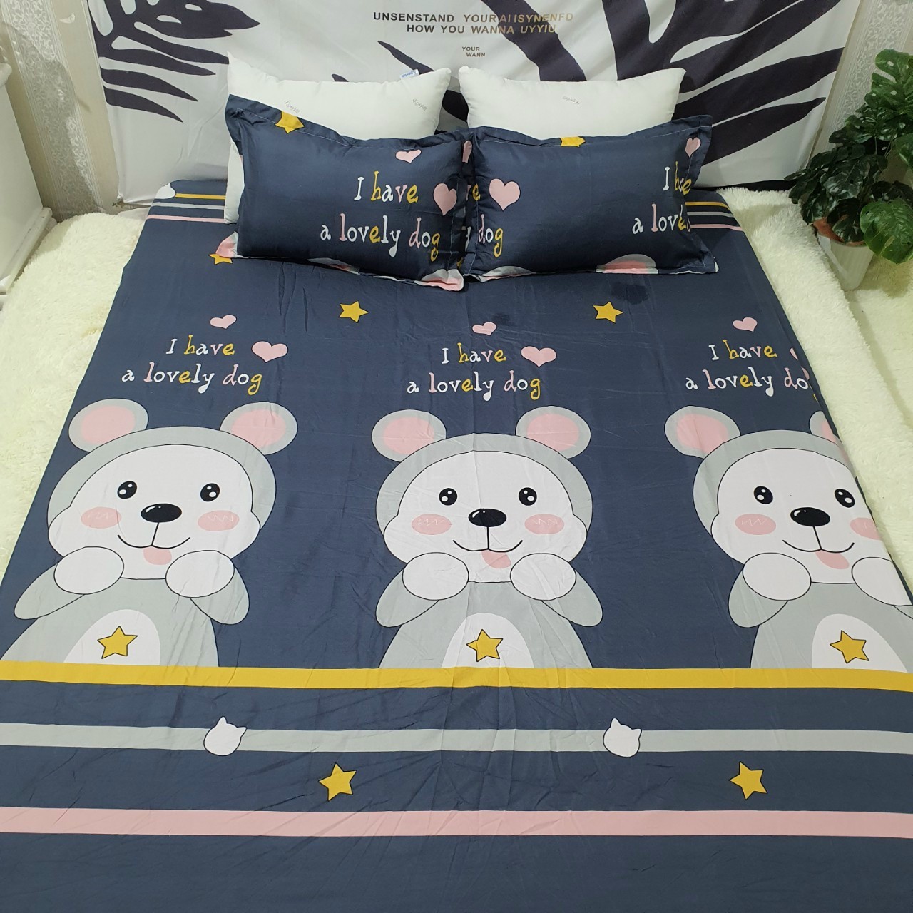 Set Ga Gối 3 Món ( 1 Drap + 2 Vỏ Gối Nằm ) Không Phai , Không Xù
