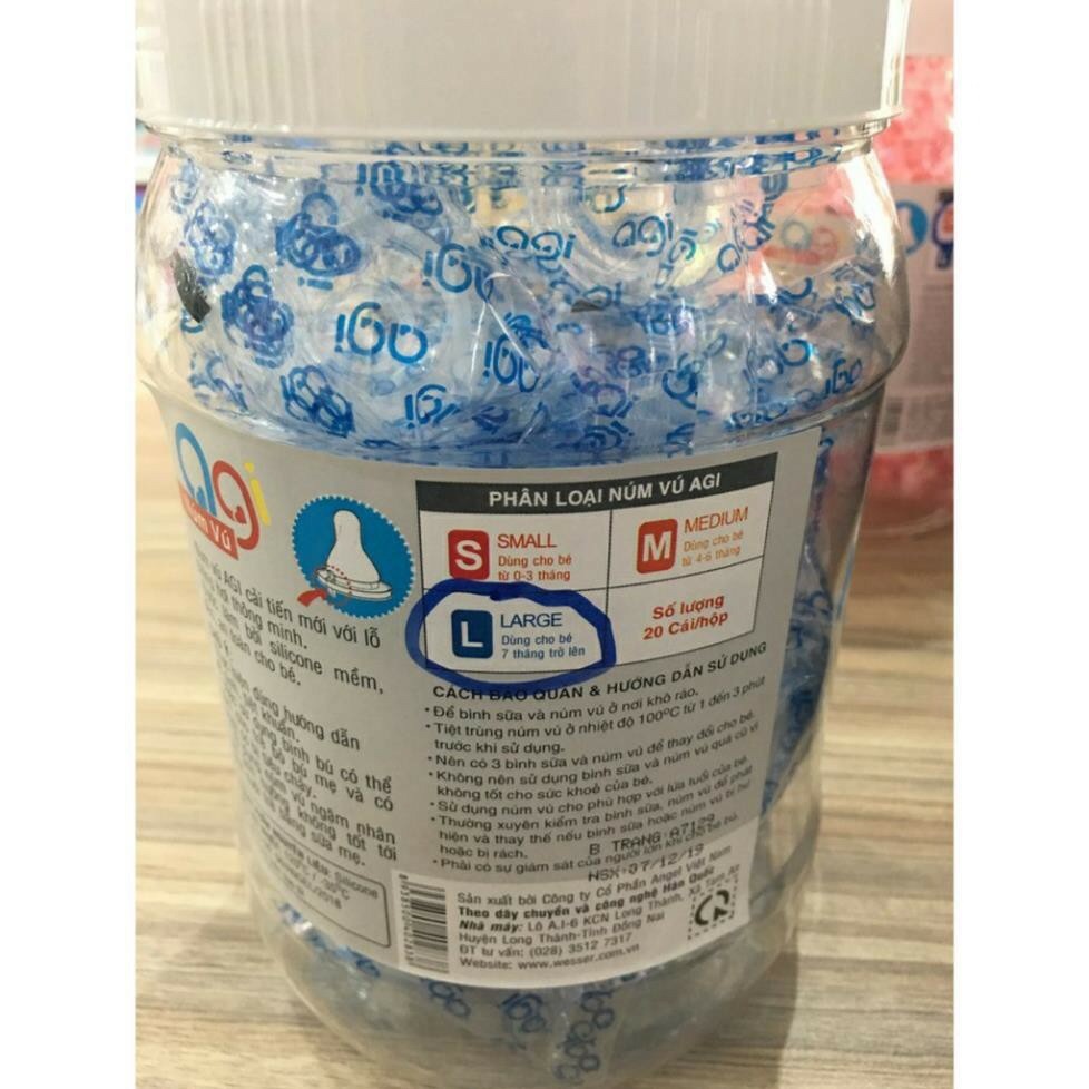 Núm vú, núm ti giả bình sữa cổ hẹp Agi size S-M-L