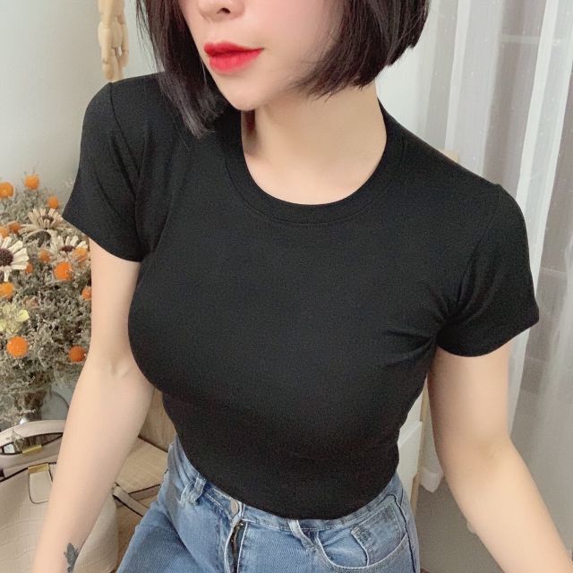 Áo thun cổ tròn crtop tay ngăn