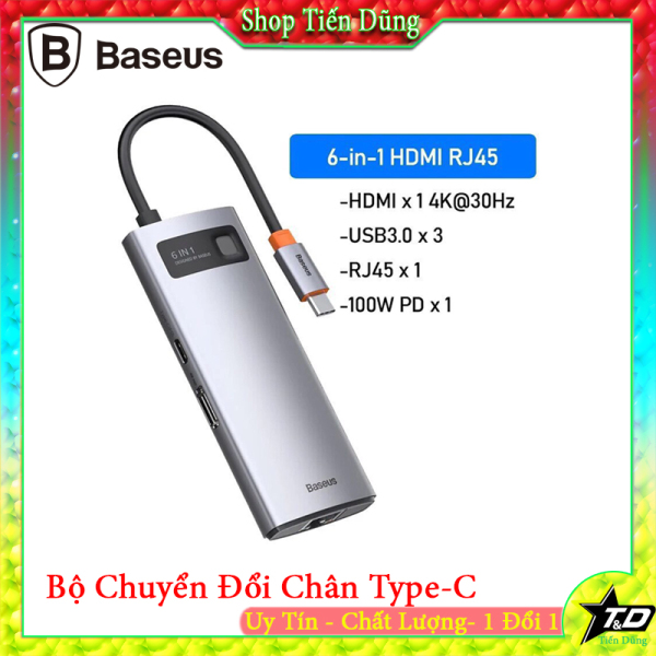 Cổng Chuyển Đổi Có 8 in 1 và 6 in 1 , 5 in 1 4 in Baseus Metal Gleam Series Hub Type C 6 in 1 HDMI , USB , RJ45 cho laptop, và điện thoại