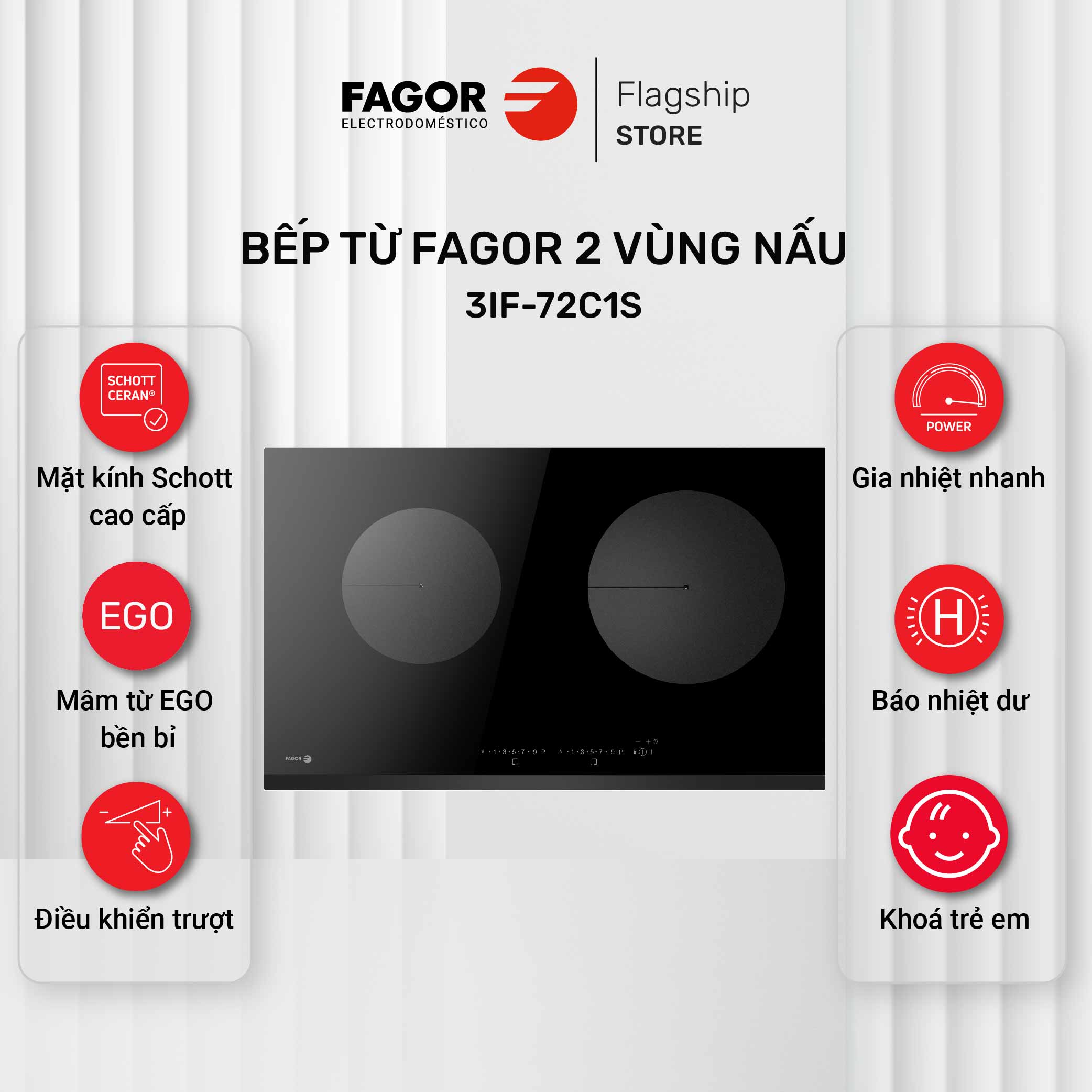 Bếp từ FAGOR 2 vùng nấu 3IF-72C1S