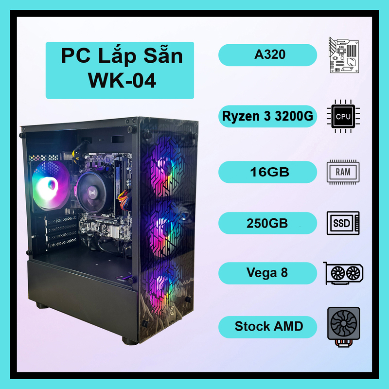 Thùng pc wk-04 amd ryzen 3 3200g, 8gb/16gb ram, ssd 250gb chơi lol,csgo, valorant, văn phòng giá rẻ