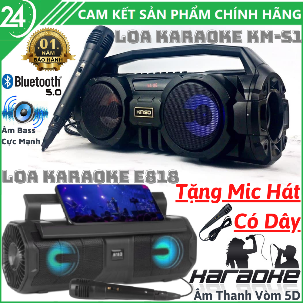 Km-s1 e818 Bluetooth karaoke speaker direct plug wired microphone karaoke speaker LED lamp strobe strong bass battery nice design 5D surround sound