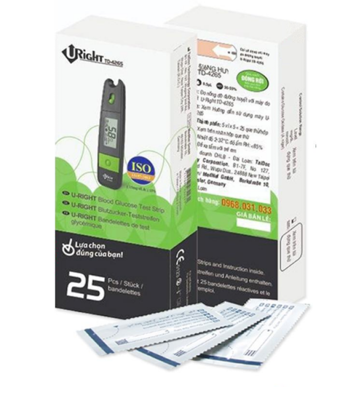 Que thử đường huyết Uright hộp 25 que dùng máy Uright TD4265, 4267