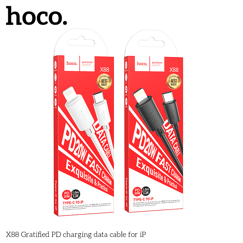 Cáp sạc dây dù Hoco X88 TypeC to TypeC 60W / TypeC to Lightning 20W dài 1M (Màu Random) - Nhất Tín Computer