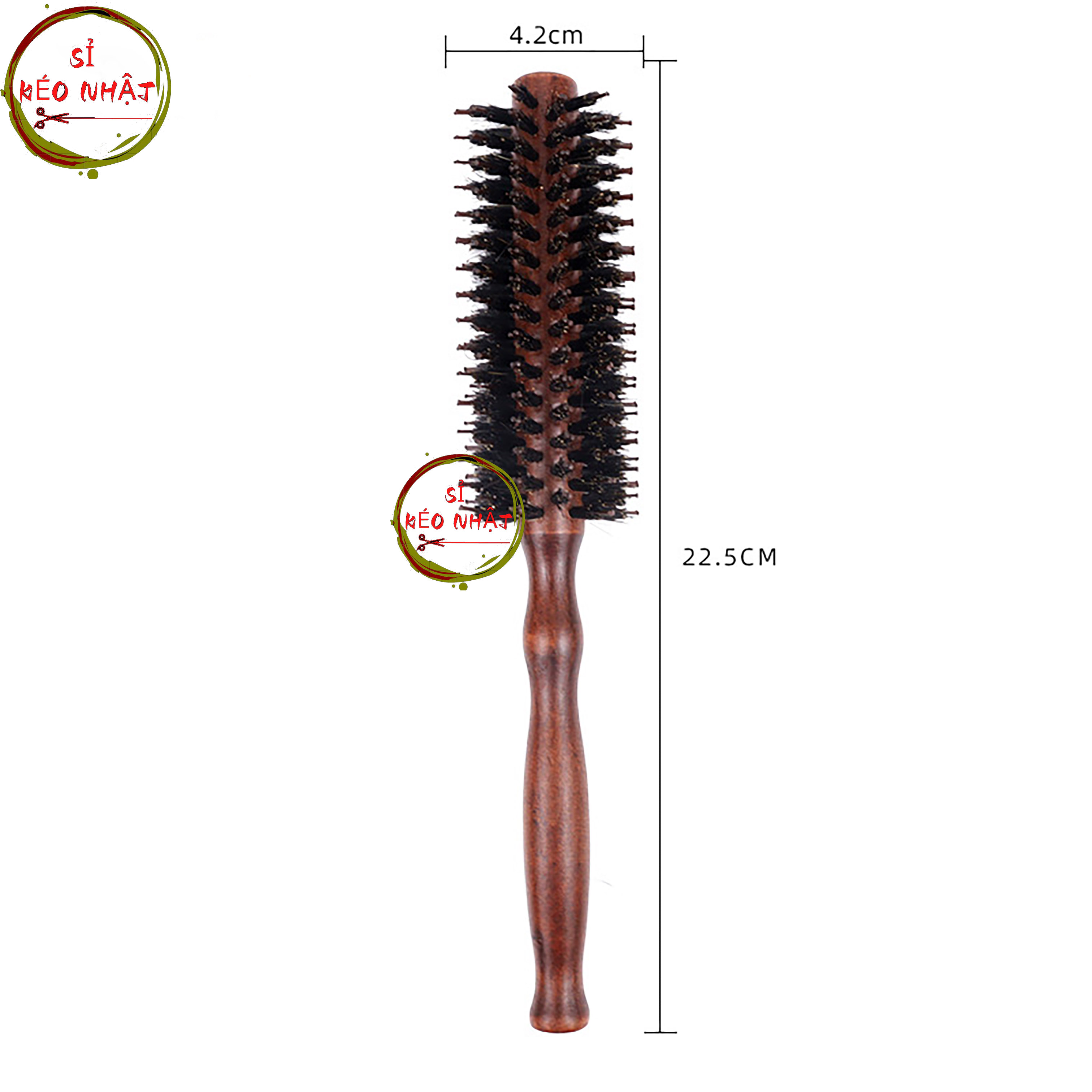 lược tròn sấy tóc tạo kiểu tóc cán gỗ