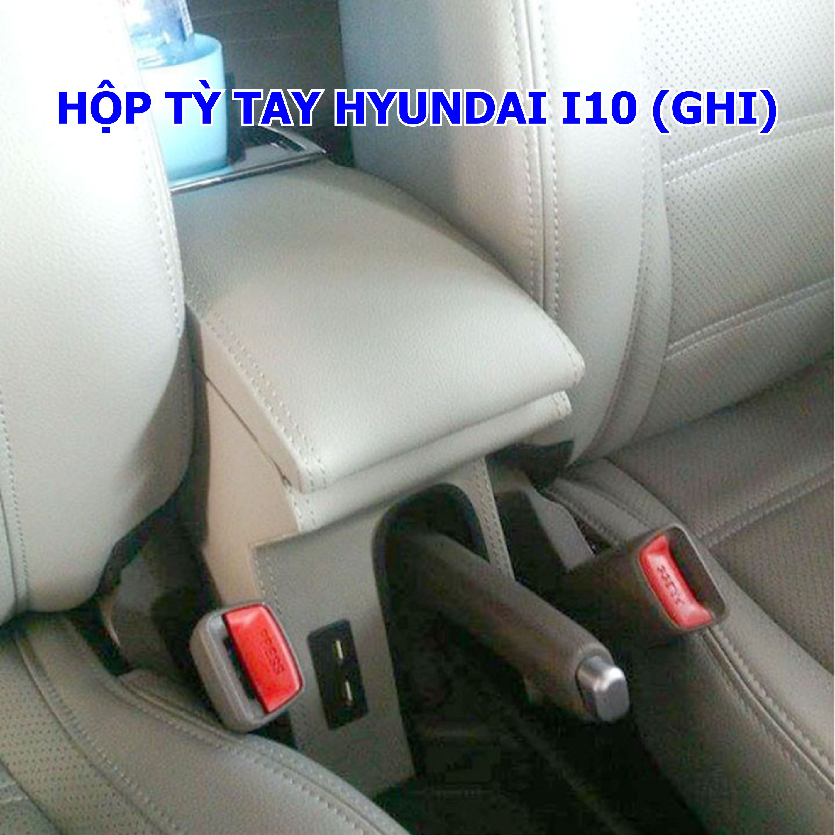 Hộp Tỳ Tay Mẫu Gỗ Bọc Da Xe GRAND I10 2014-2019 (Màu Kem/ Đen/ Ghi) - Có 3 Ngăn 3 cổng cắm USB Đa Năng Tháo Lắp Dễ Dàng Tiện Lợi