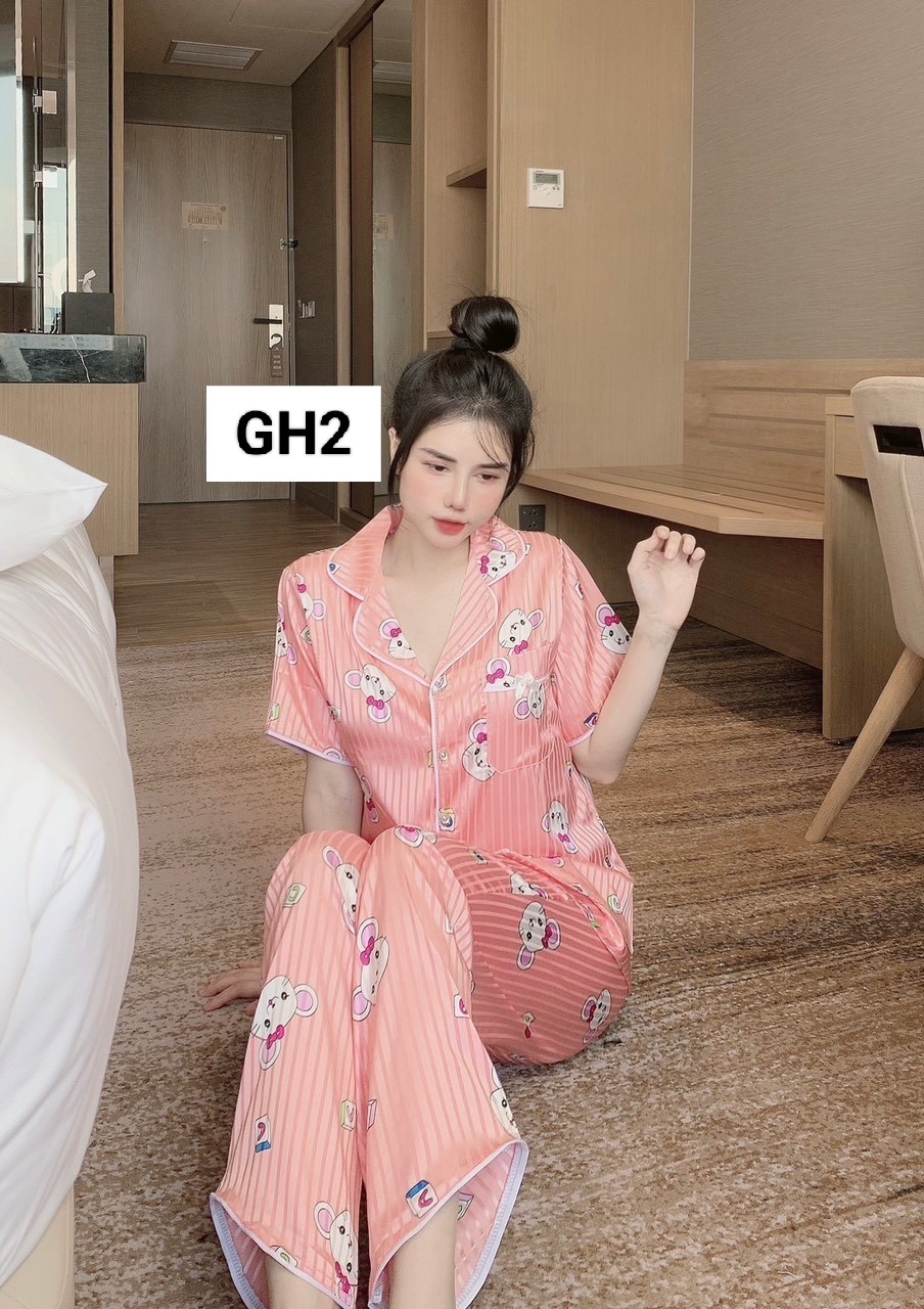 Đồ bộ nữ pijama lụa Gấm tay ngắn quần dài có túi (40-60kg)