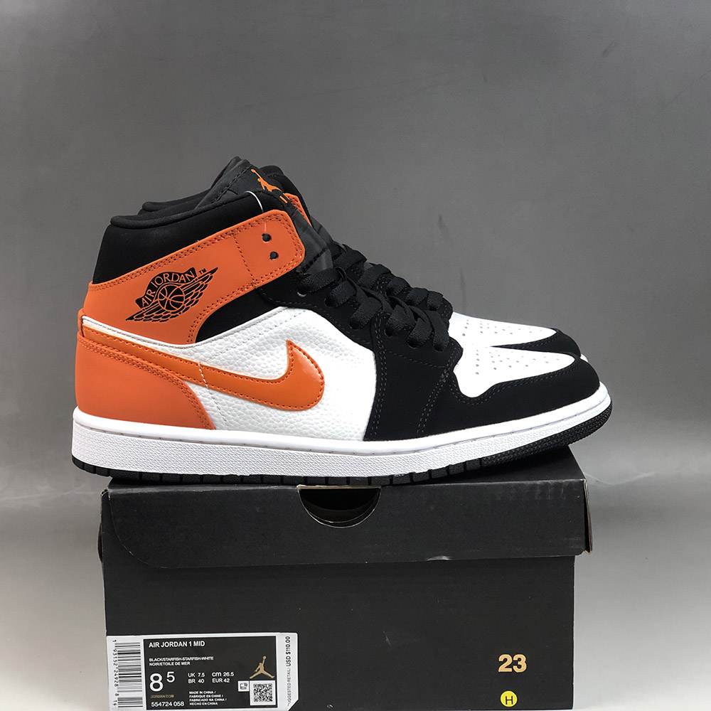 Giày Air J0rdan 1 Mid Shattered Backboard Trắng Đen Cam ( Full box)