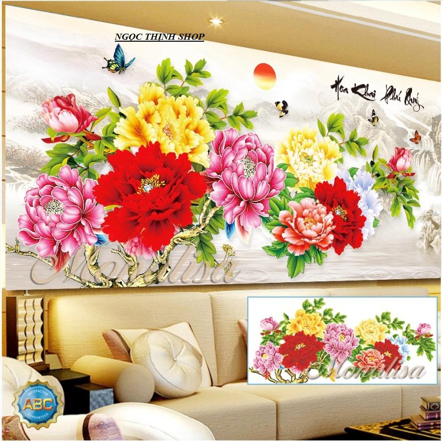 Tranh đính đá Hoa khai phú quý Y8206 120x60cm -Y8206