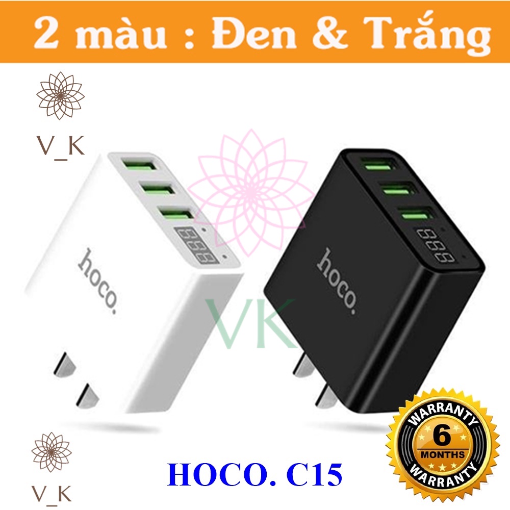 Củ sạc Hoco 3 cổng C15 sạc nhanh 3.0A có đèn Led báo sạc