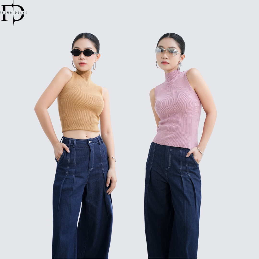Áo Len Tăm Lông Thỏ Sát Nách Cổ Lọ Delys DLAL01