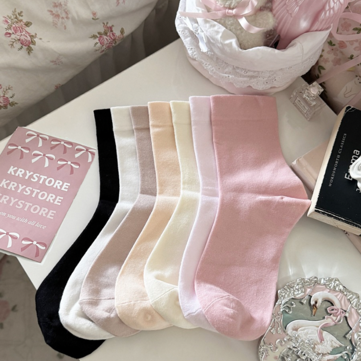 Tất trơn Basic màu pastel chất mịn đẹp Krystore TC37