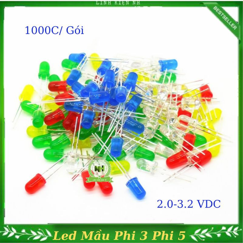 Gói 1000C Led Mầu ra Mầu (Đỏ, Vàng, Xanh Lá , Xanh Dương) 2.0-3.2VDC
