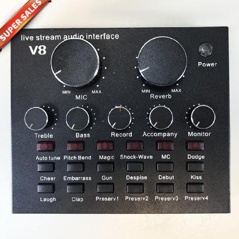 Sound card V8 có Auto Tone dành cho micro thu âm tặng kệ để điện thoại