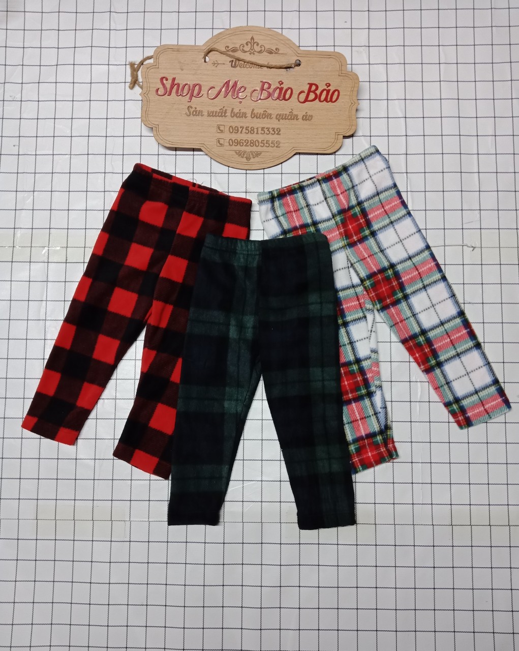 Set 3 quần legging dạ kẻ trẻ em dư xịn